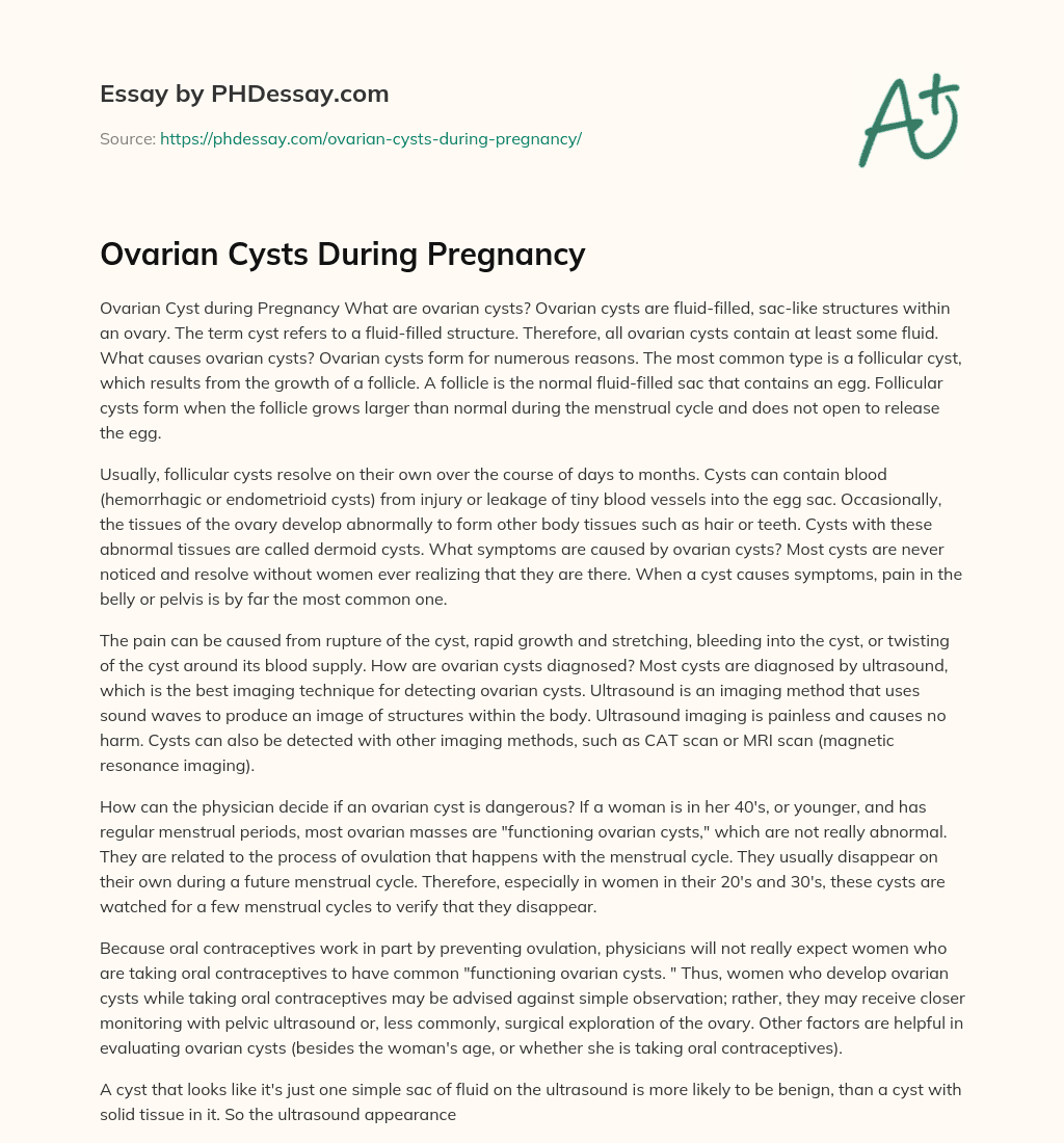Ovarian Cysts During Pregnancy essay