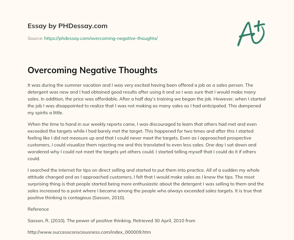 Overcoming Negative Thoughts essay