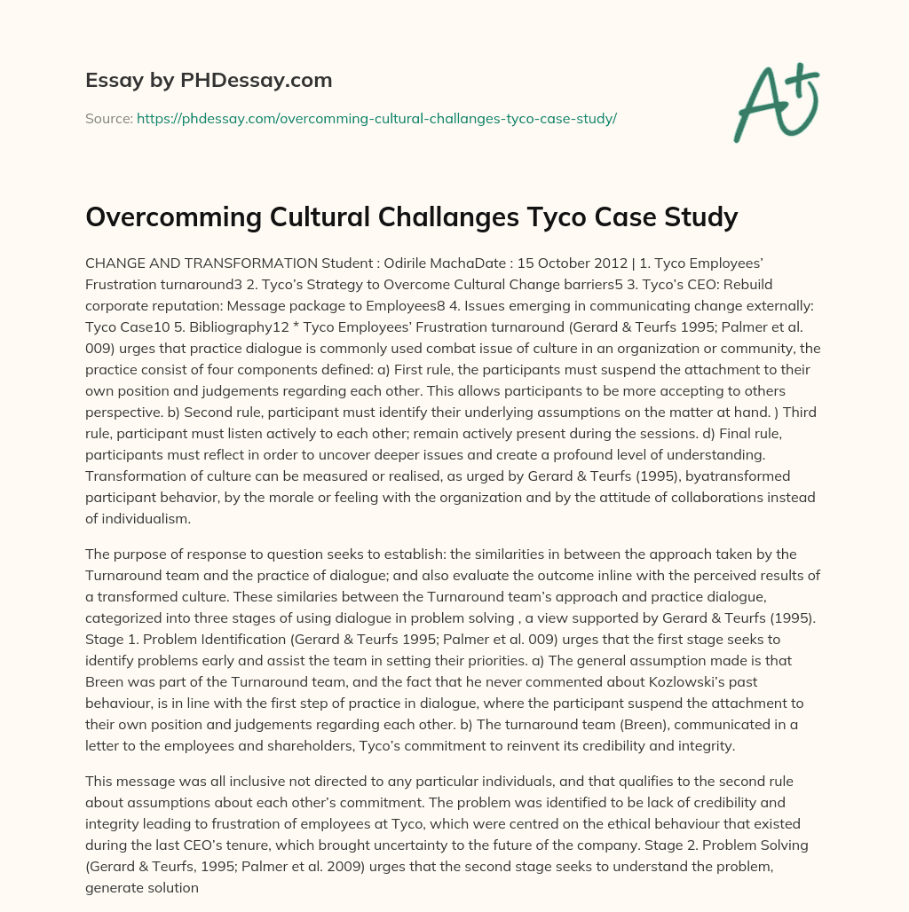 Overcomming Cultural Challanges Tyco Case Study essay