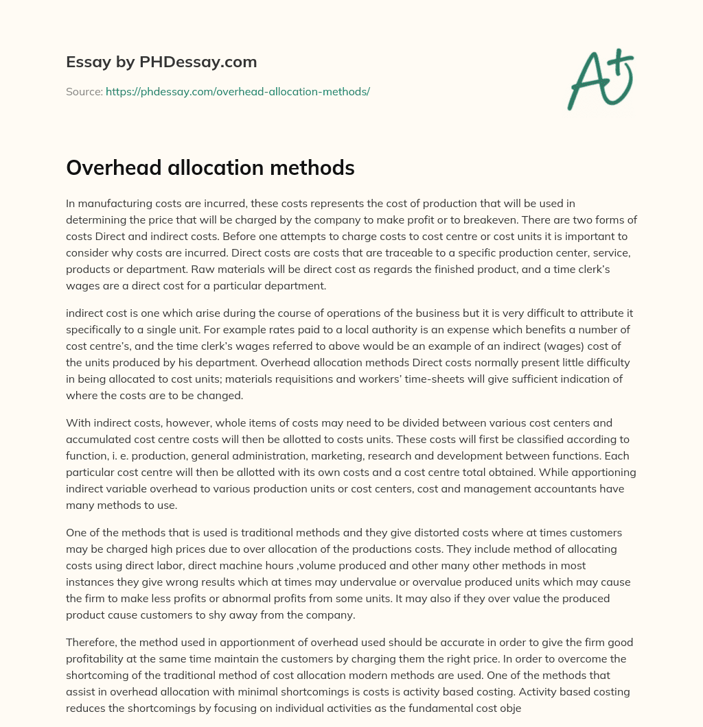 Overhead allocation methods essay