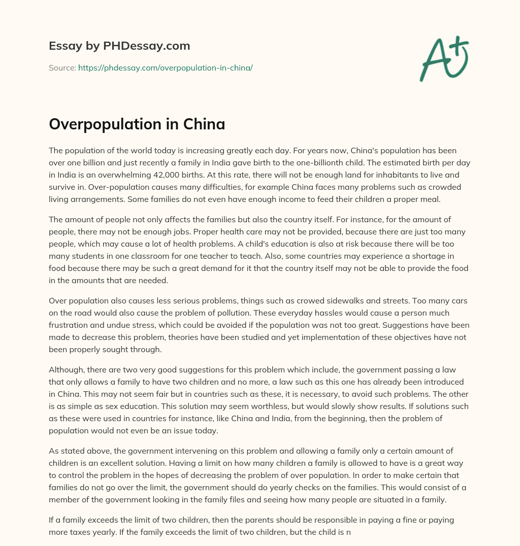Overpopulation in China essay