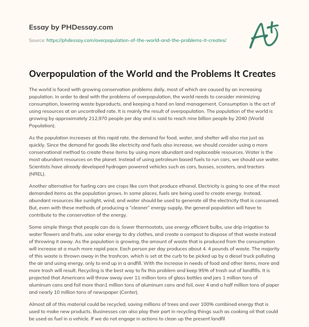 Overpopulation of the World and the Problems It Creates essay