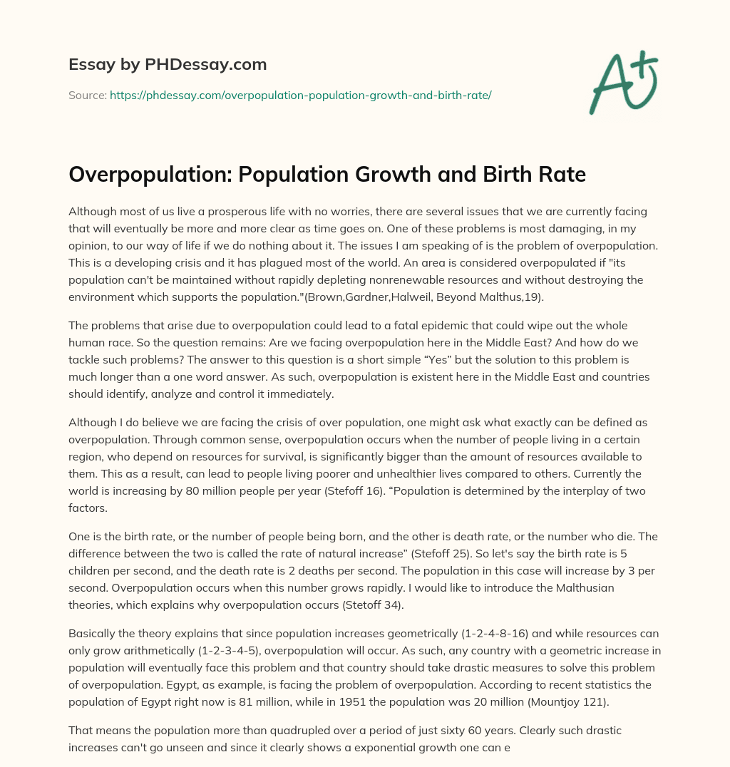 Overpopulation: Population Growth and Birth Rate - PHDessay.com