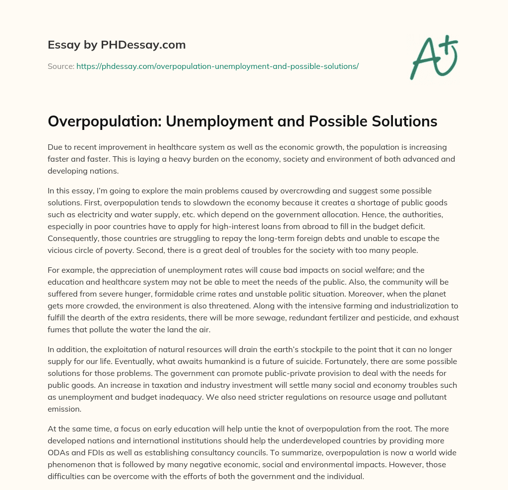 overpopulation unemployment essay