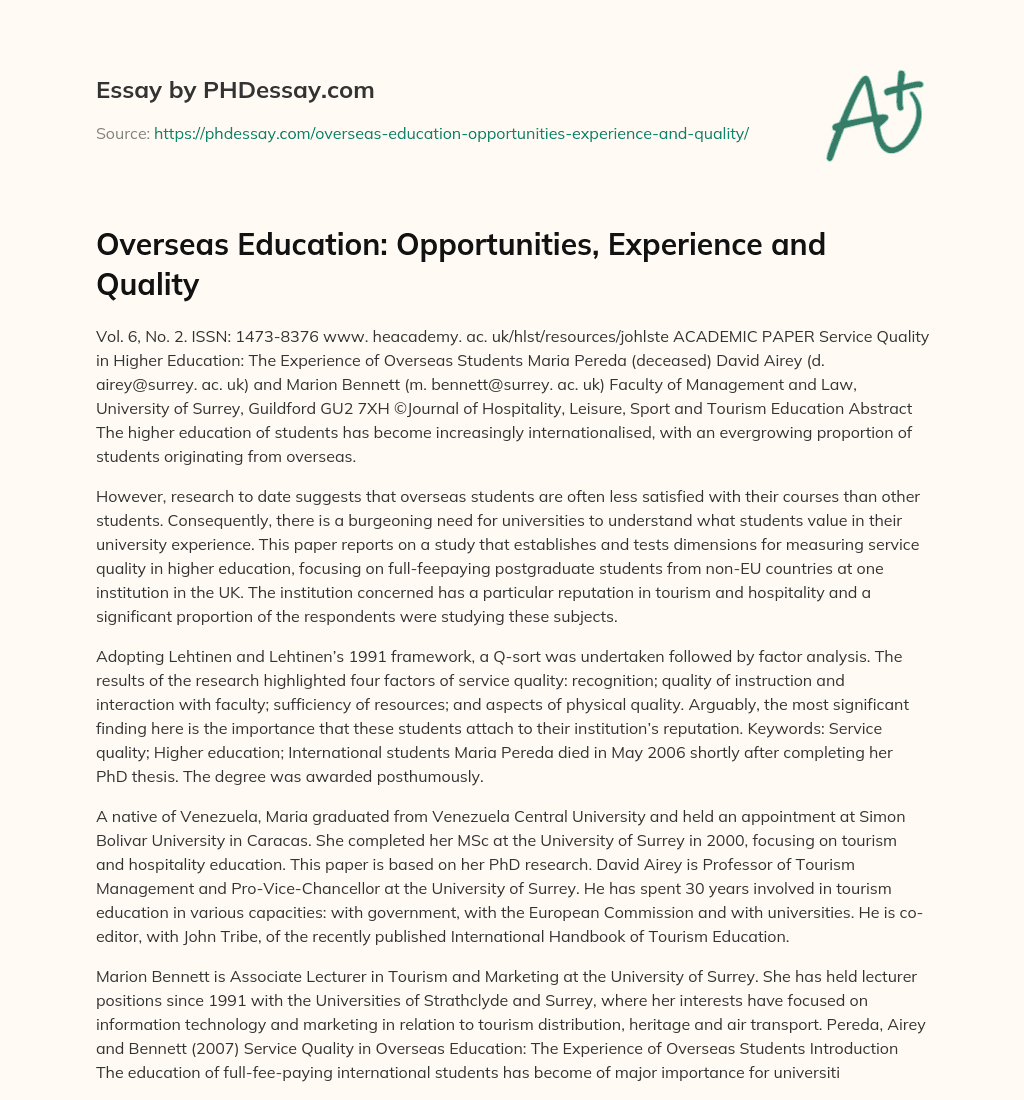 Overseas Education: Opportunities, Experience and Quality essay