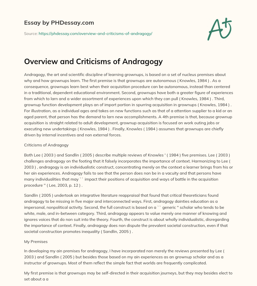 Overview and Criticisms of Andragogy essay