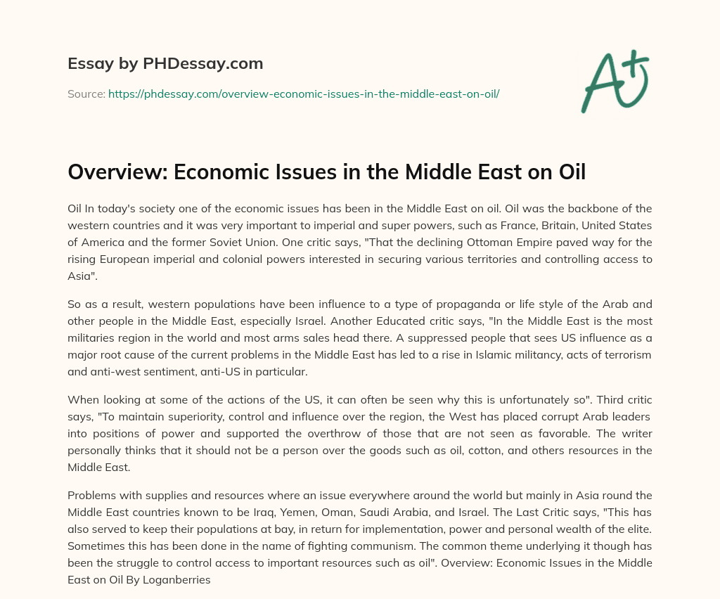 Overview: Economic Issues in the Middle East on Oil essay
