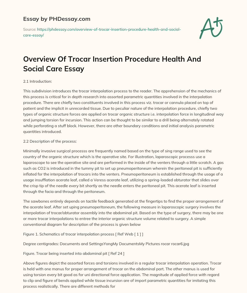 Overview Of Trocar Insertion Procedure Health And Social Care Essay essay
