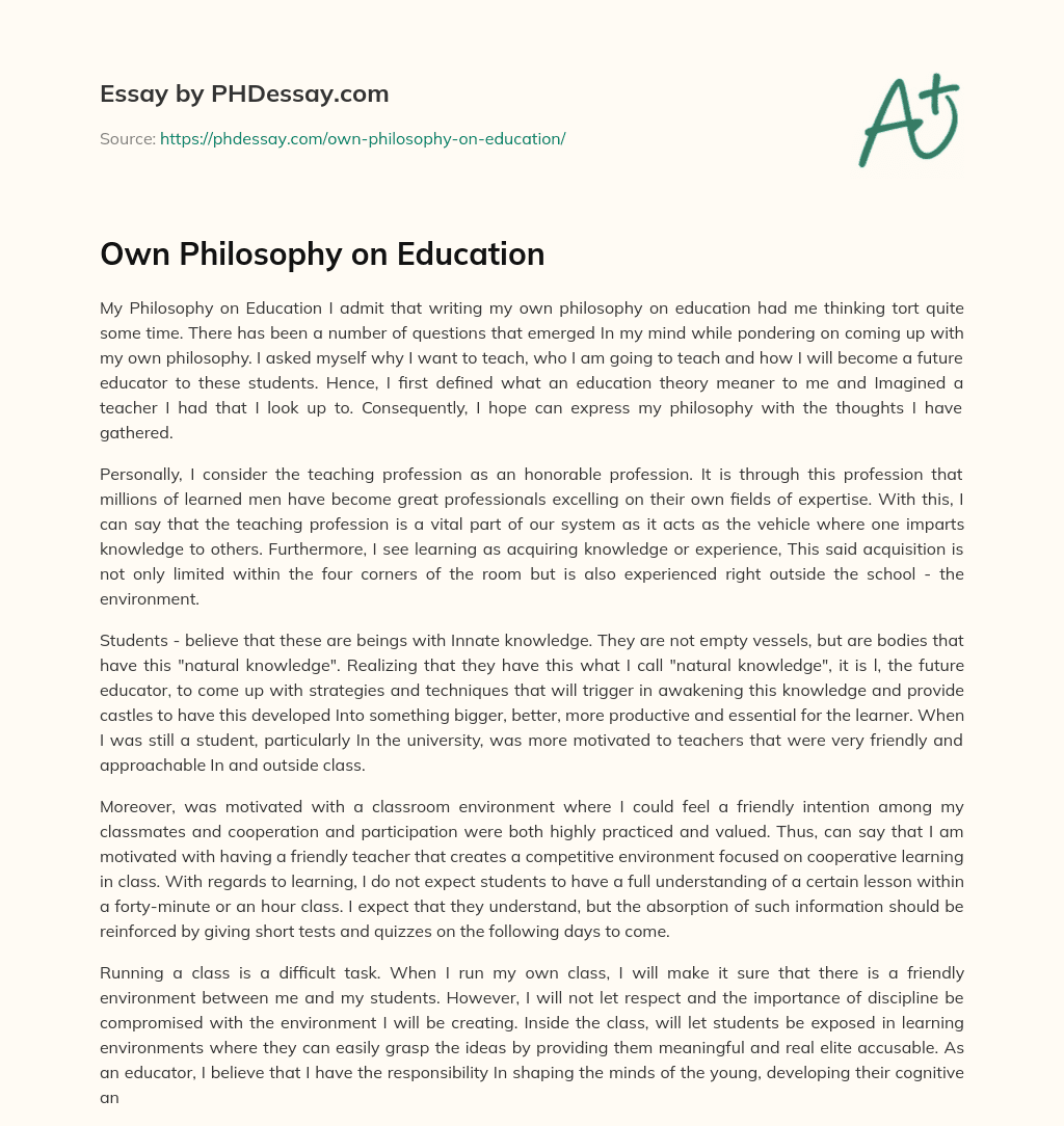 own philosophy of education essay