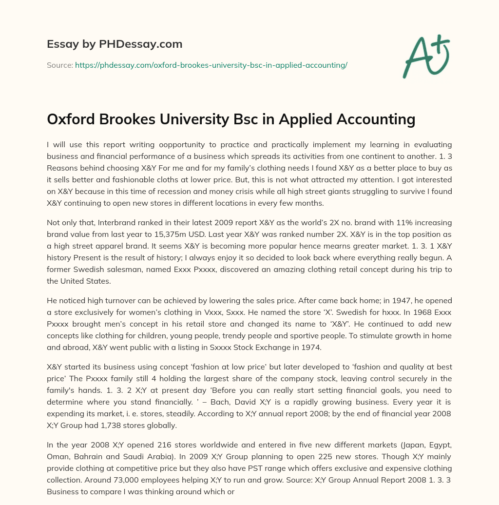 Oxford Brookes University Bsc in Applied Accounting essay