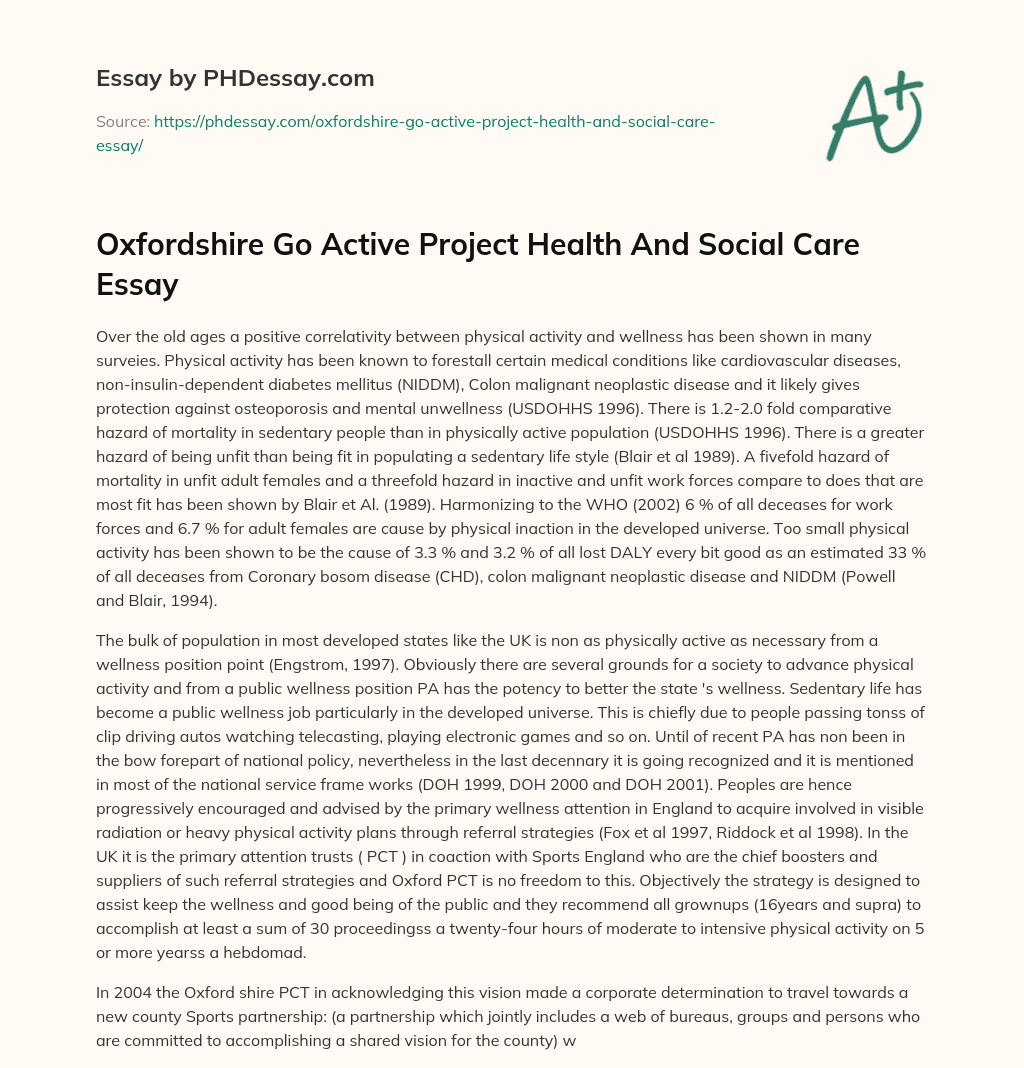 Oxfordshire Go Active Project Health And Social Care Essay essay