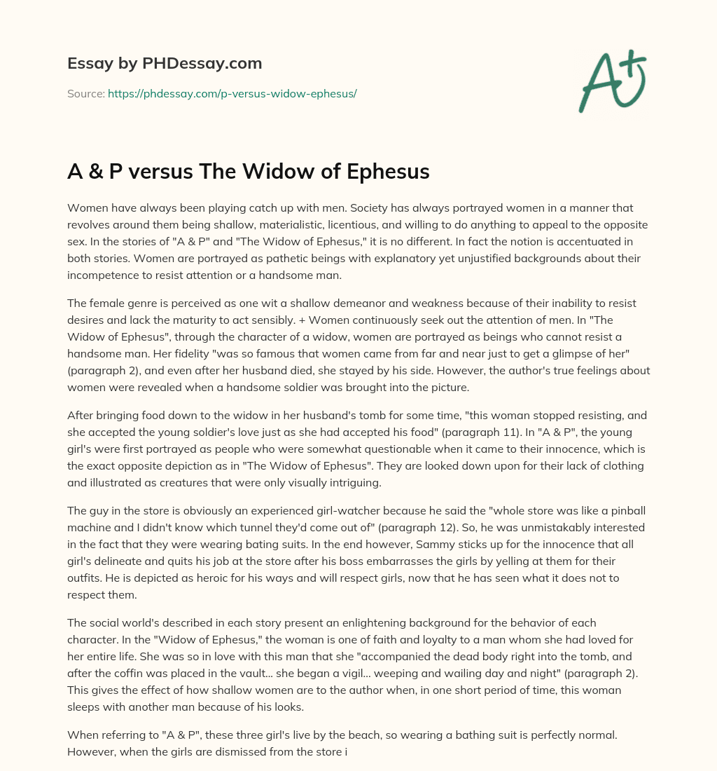 A & P versus The Widow of Ephesus essay