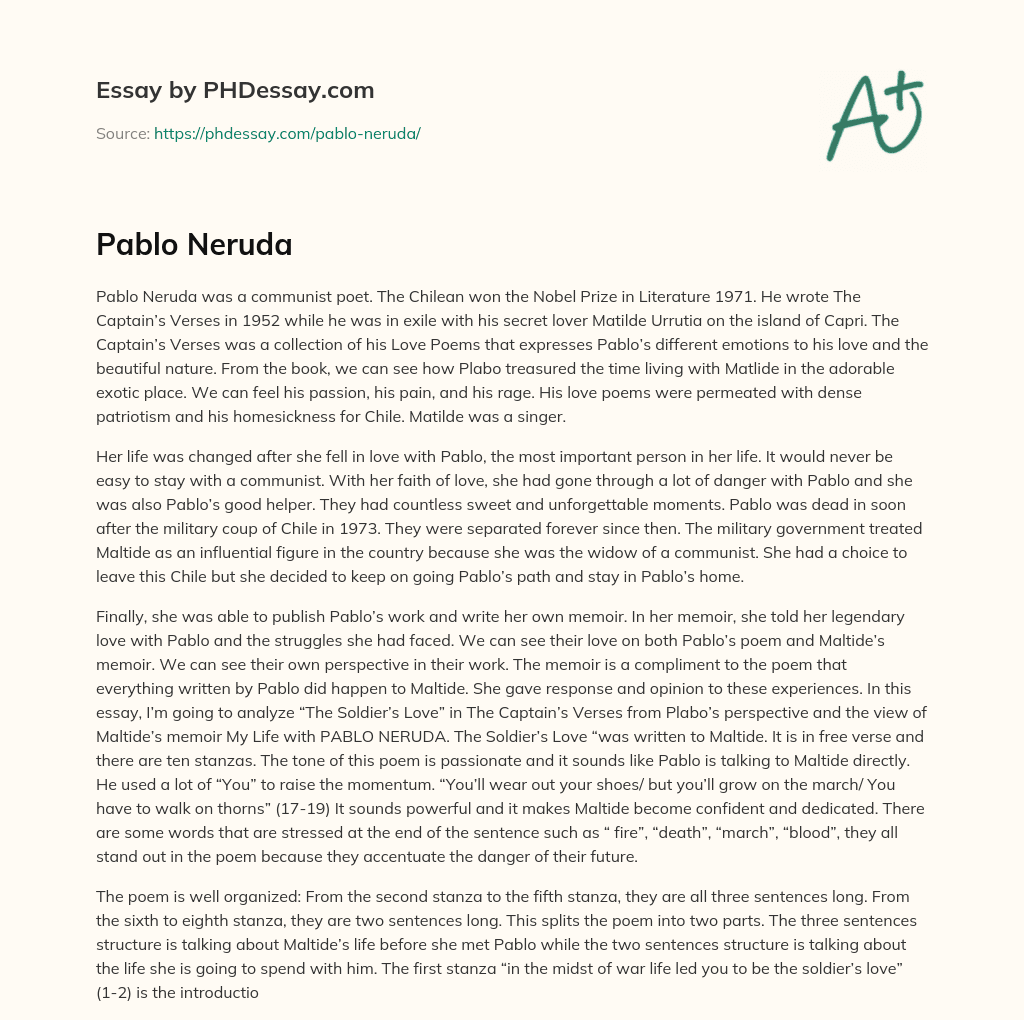 Pablo Neruda essay