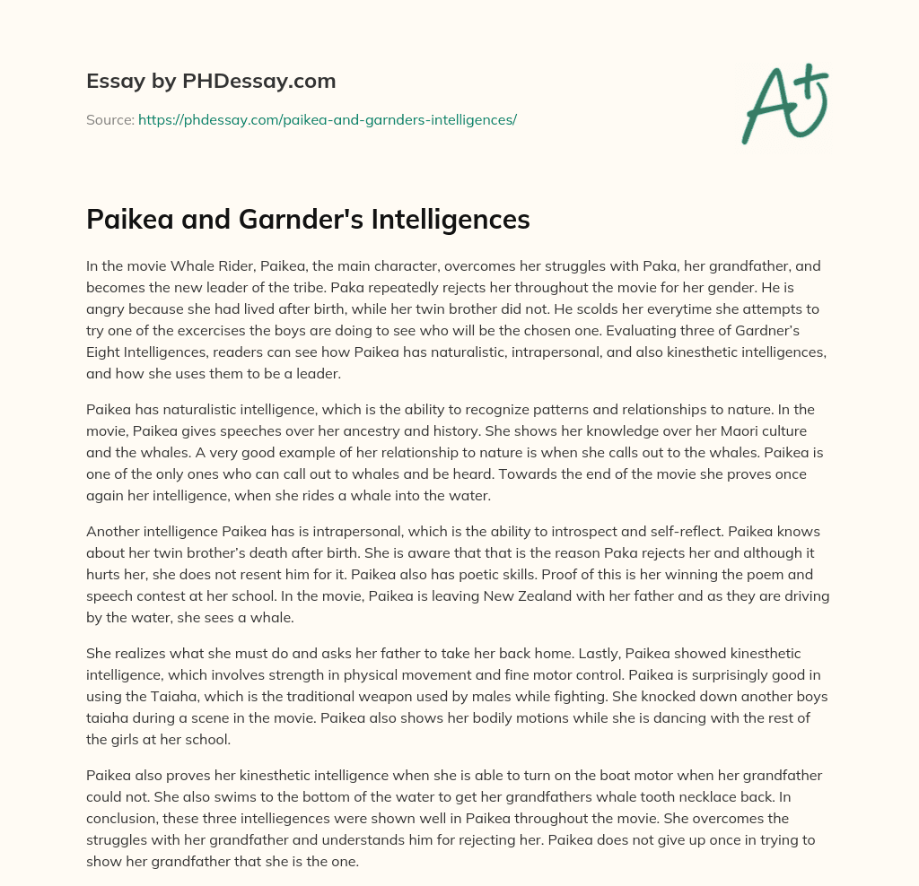 Paikea and Garnder’s Intelligences essay