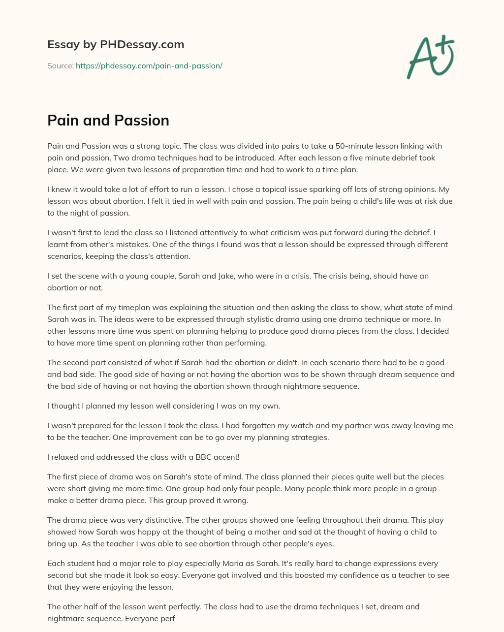 Pain and Passion essay
