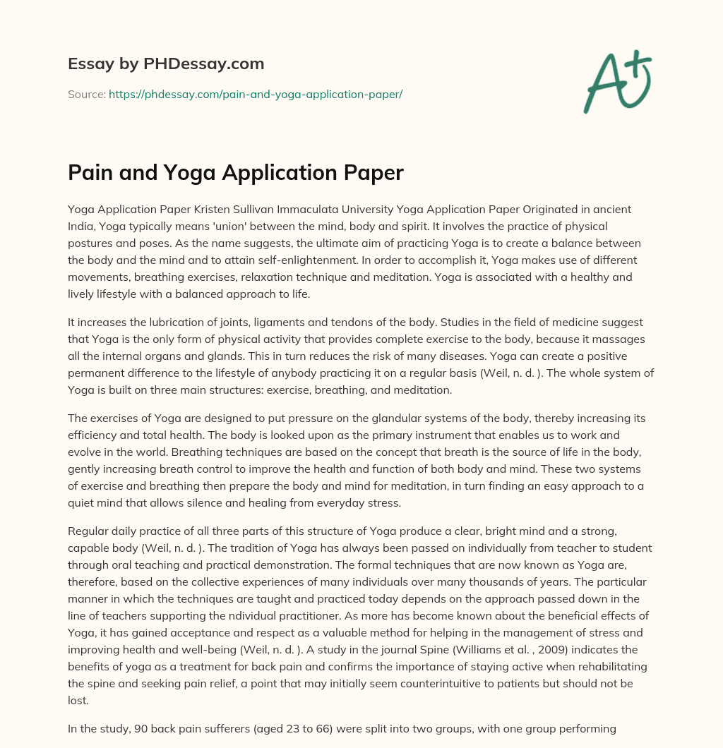 Pain and Yoga Application Paper essay