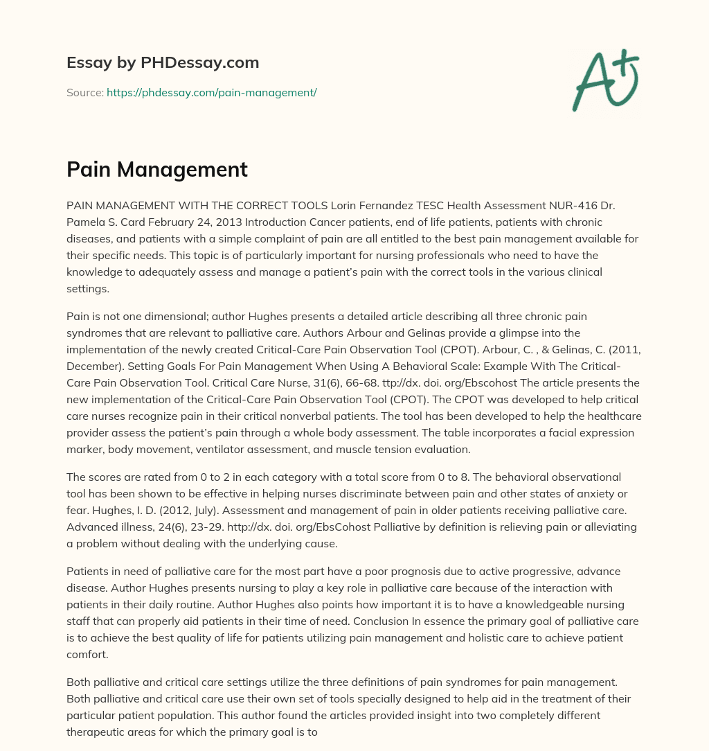 Pain Management essay