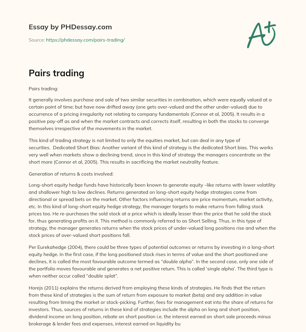 Pairs trading essay