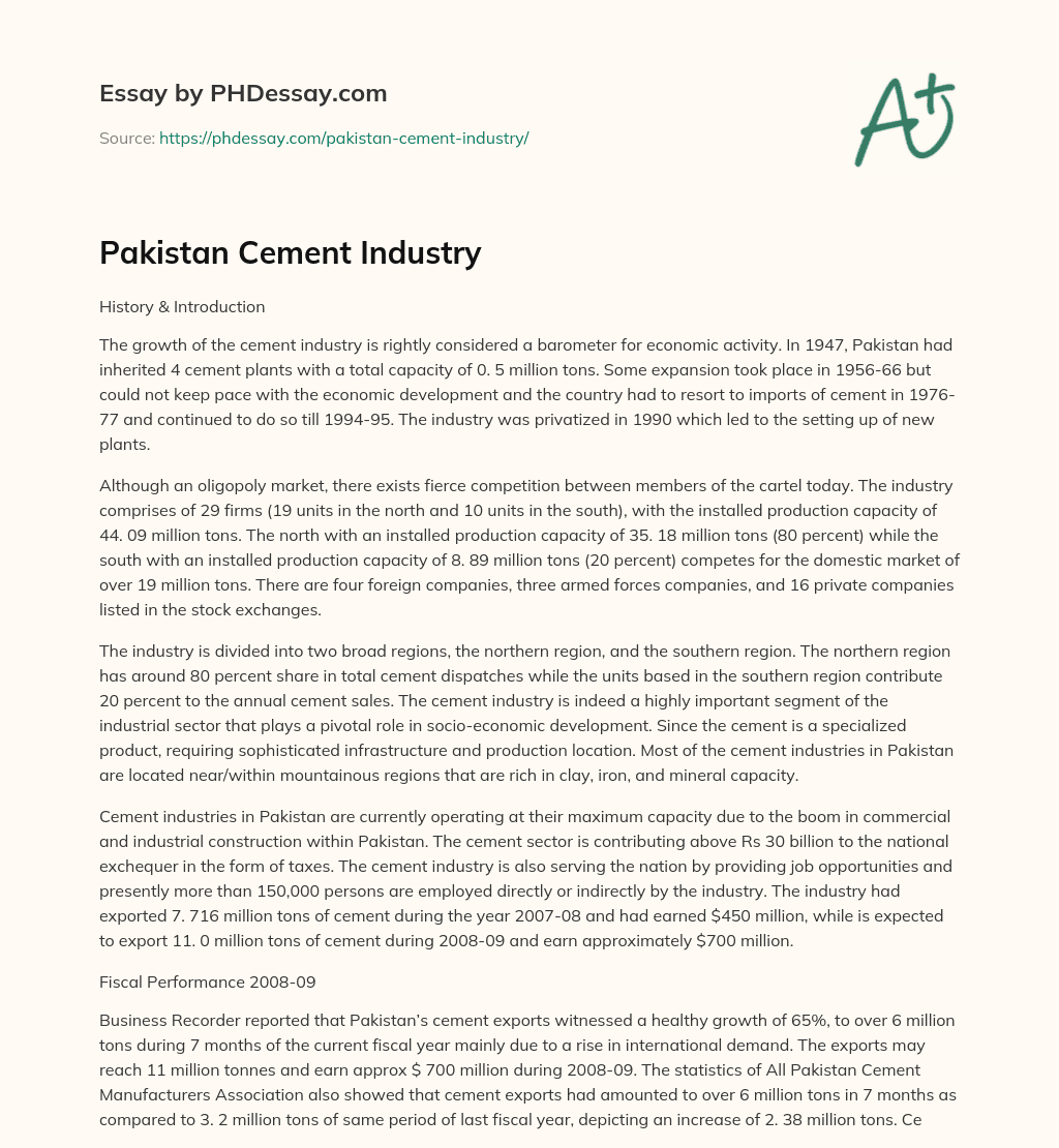 Pakistan Cement Industry essay