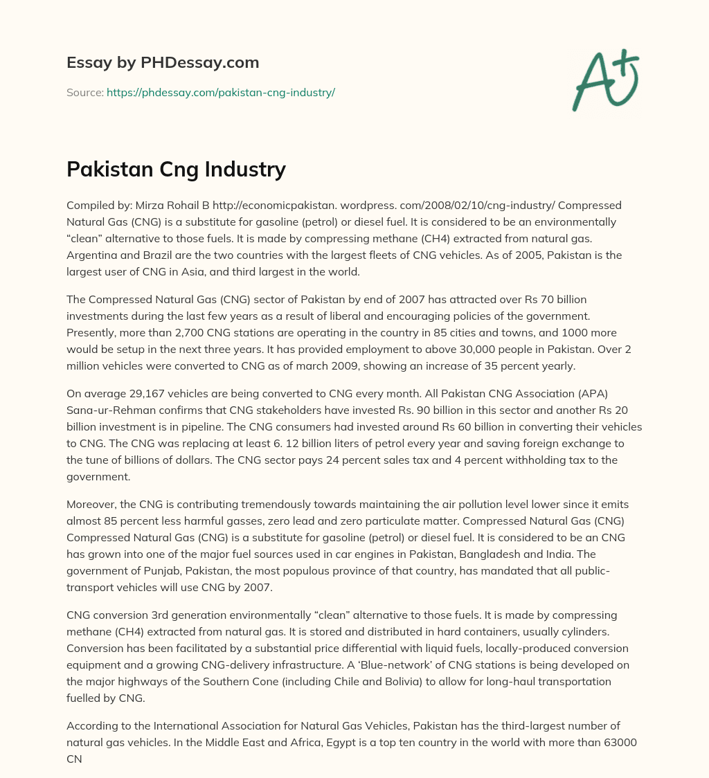 Pakistan Cng Industry essay