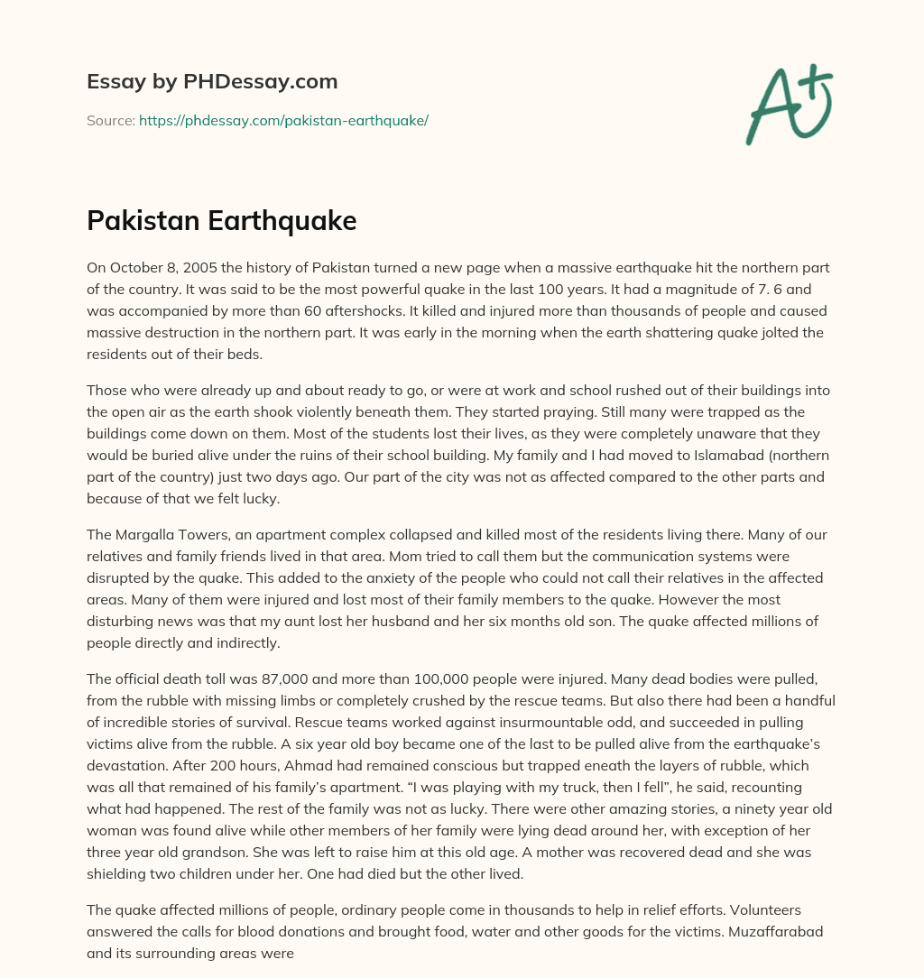 earthquake essay in pakistan