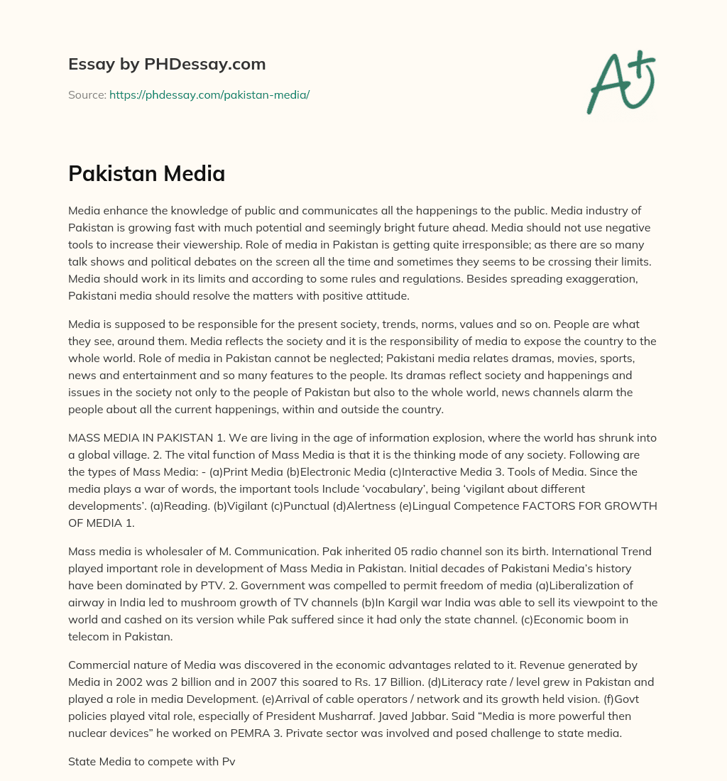 Pakistan Media essay