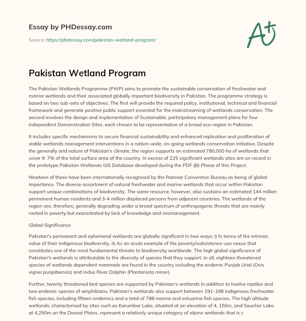 Pakistan Wetland Program essay