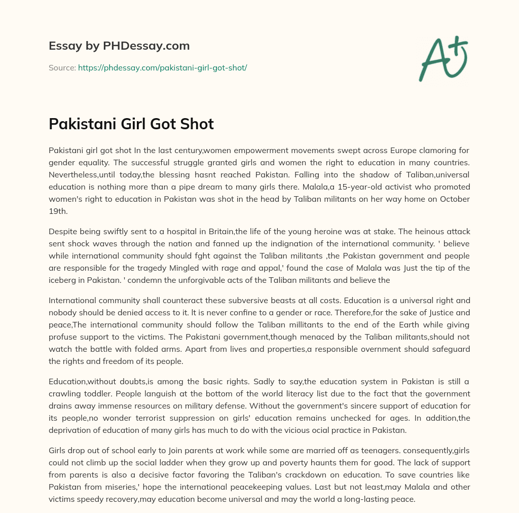 Pakistani Girl Got Shot essay
