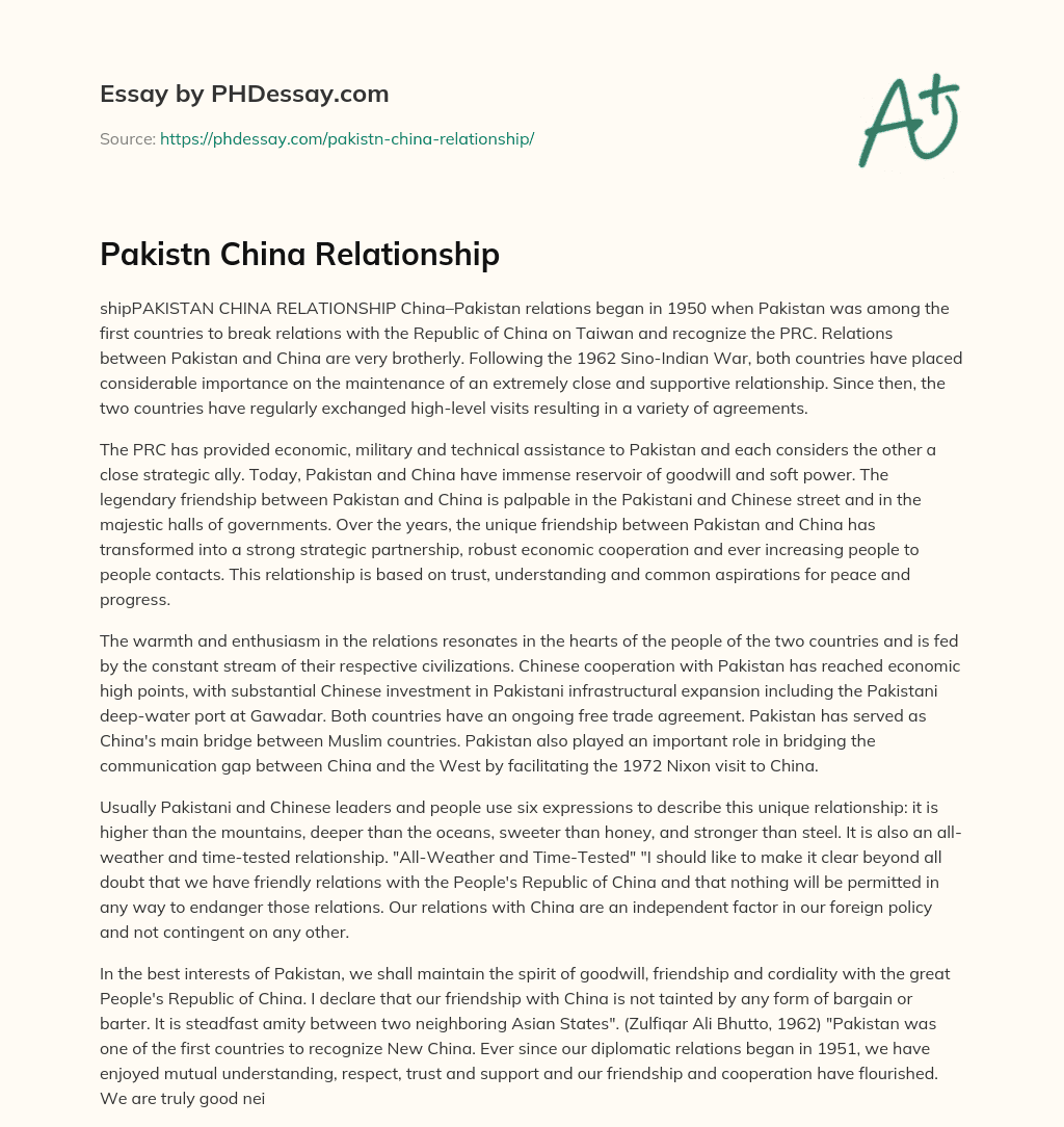 Pakistn China Relationship essay