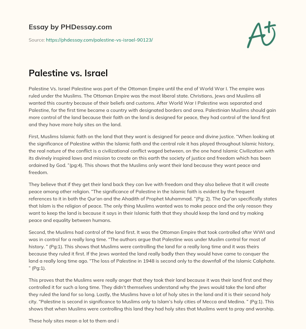 Palestine vs. Israel essay