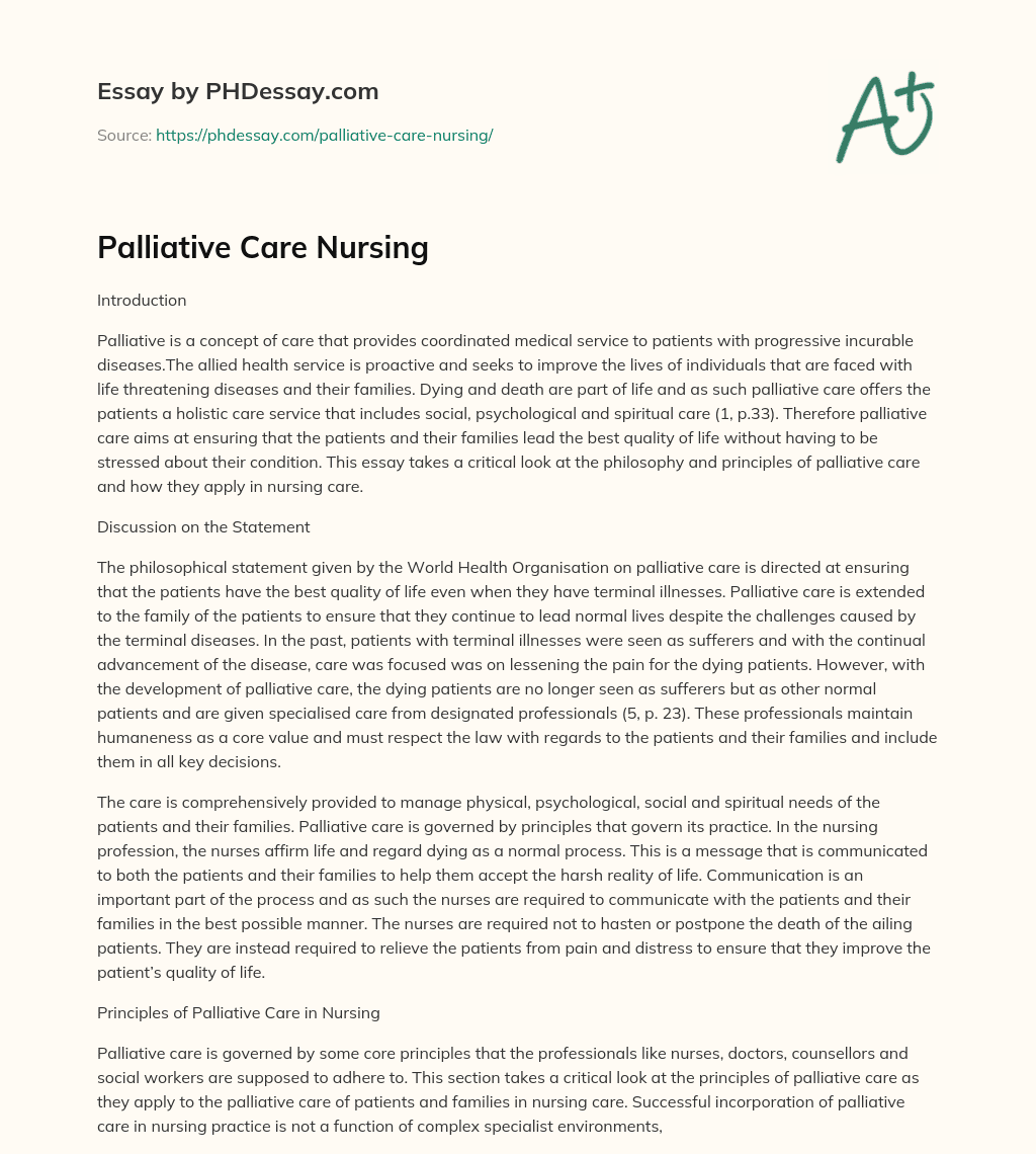 Palliative Care Nursing - PHDessay.com