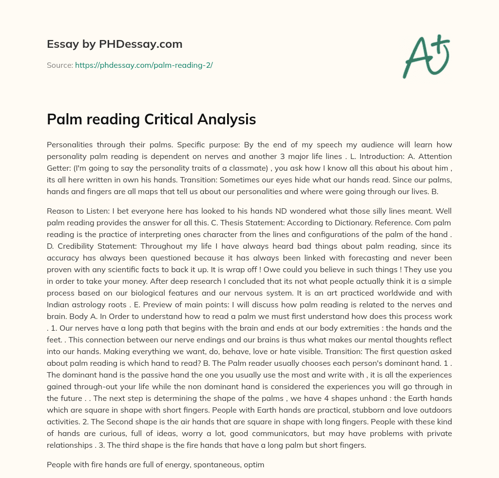 Palm reading Critical Analysis essay