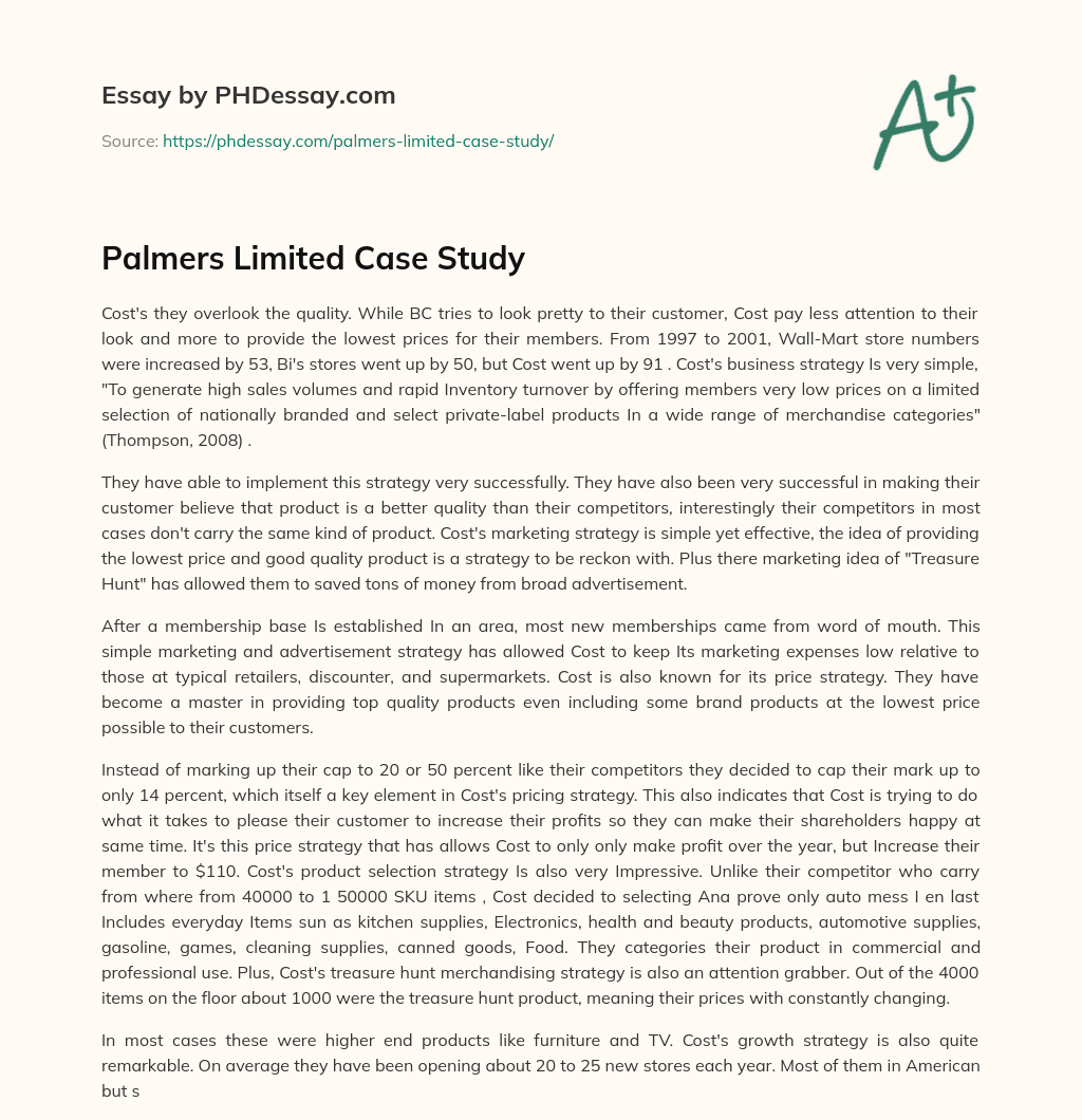 Palmers Limited Case Study essay