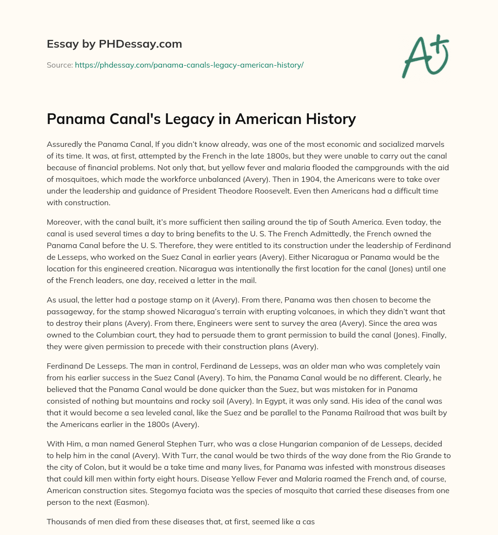 Panama Canal’s Legacy in American History essay