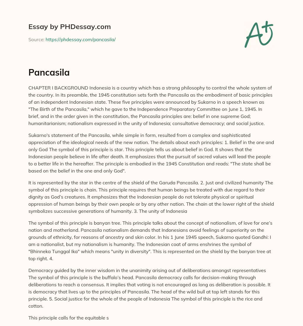 Indonesia’s Pancasila Philosophy and its Five Basic Principles essay