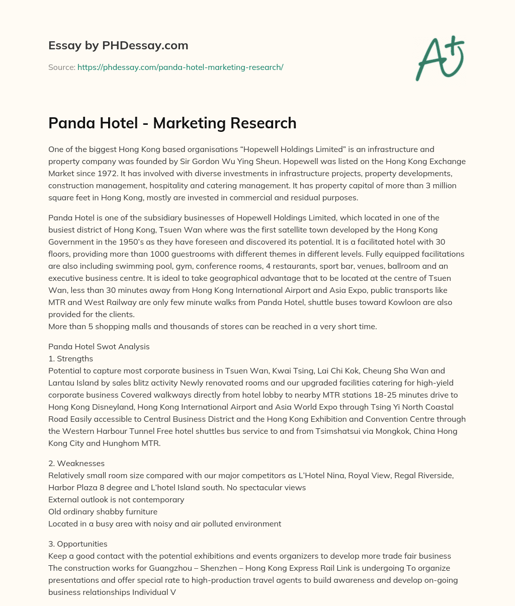 Panda Hotel – Marketing Research essay