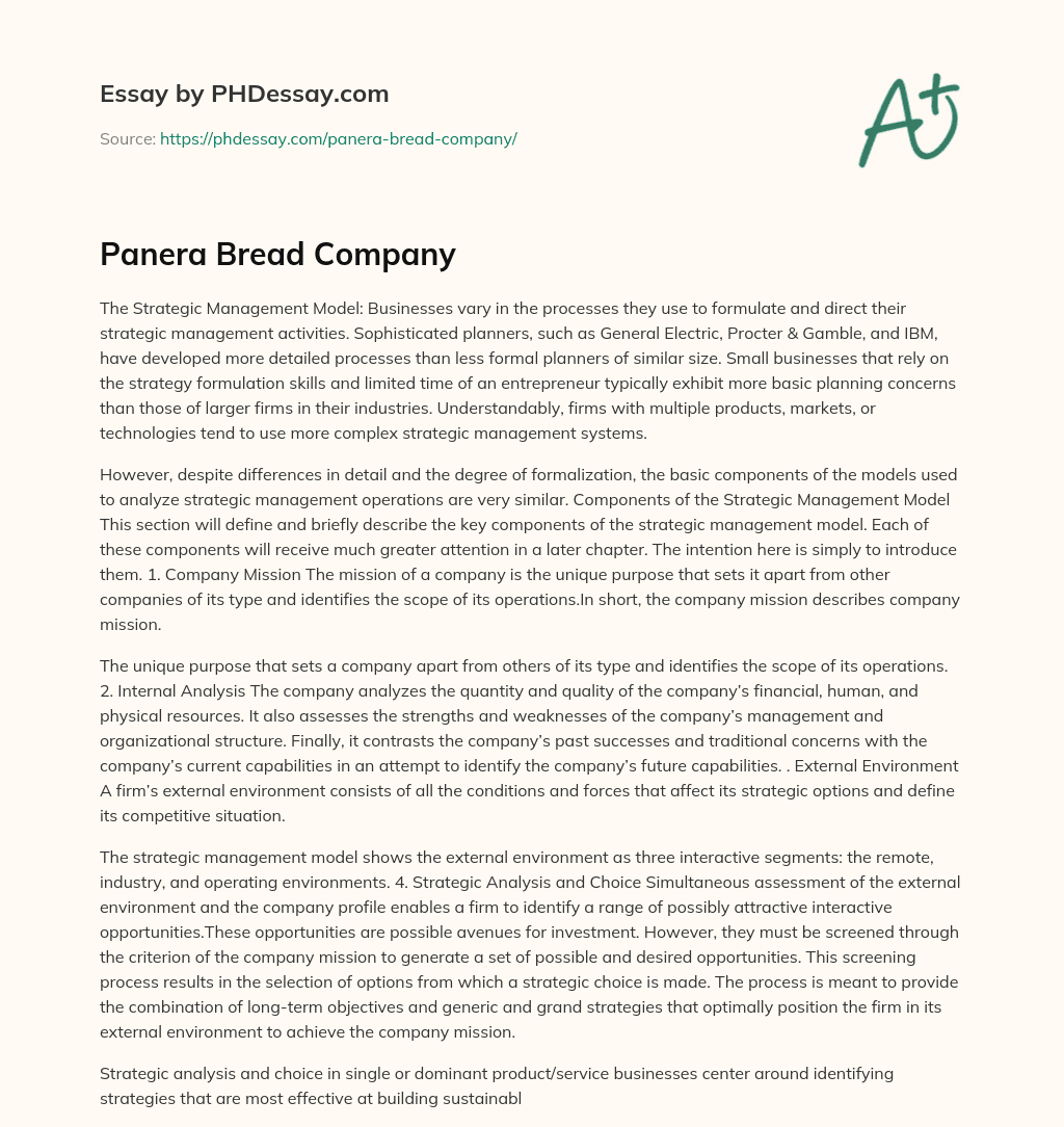 Panera Bread Company essay