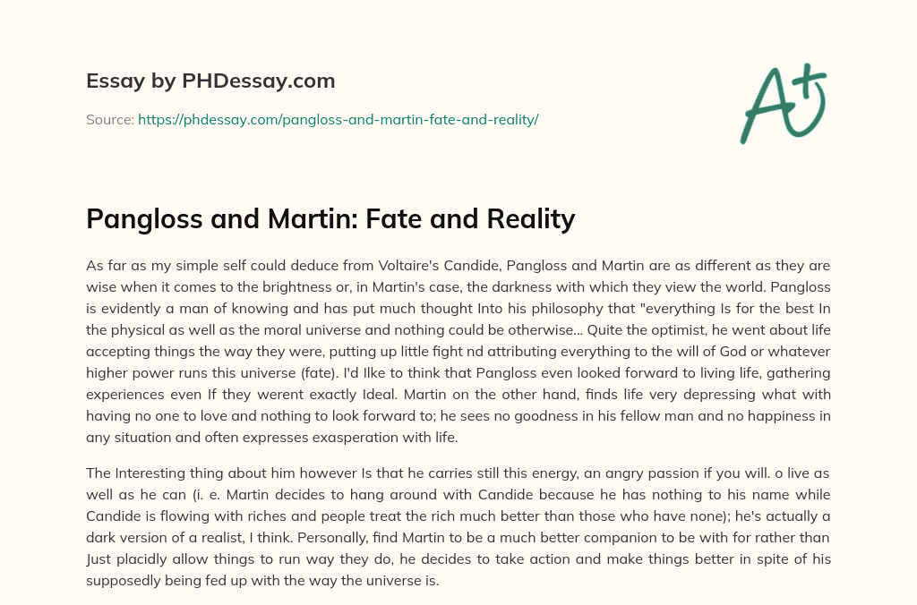Pangloss and Martin: Fate and Reality essay