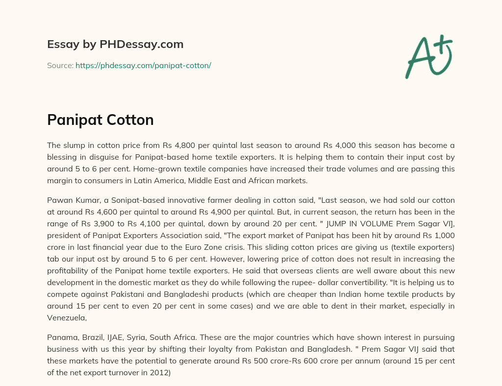 Panipat Cotton essay