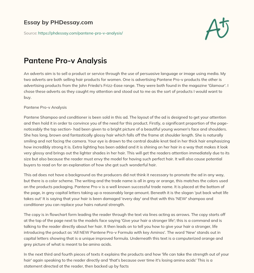 Pantene Pro-v Analysis essay