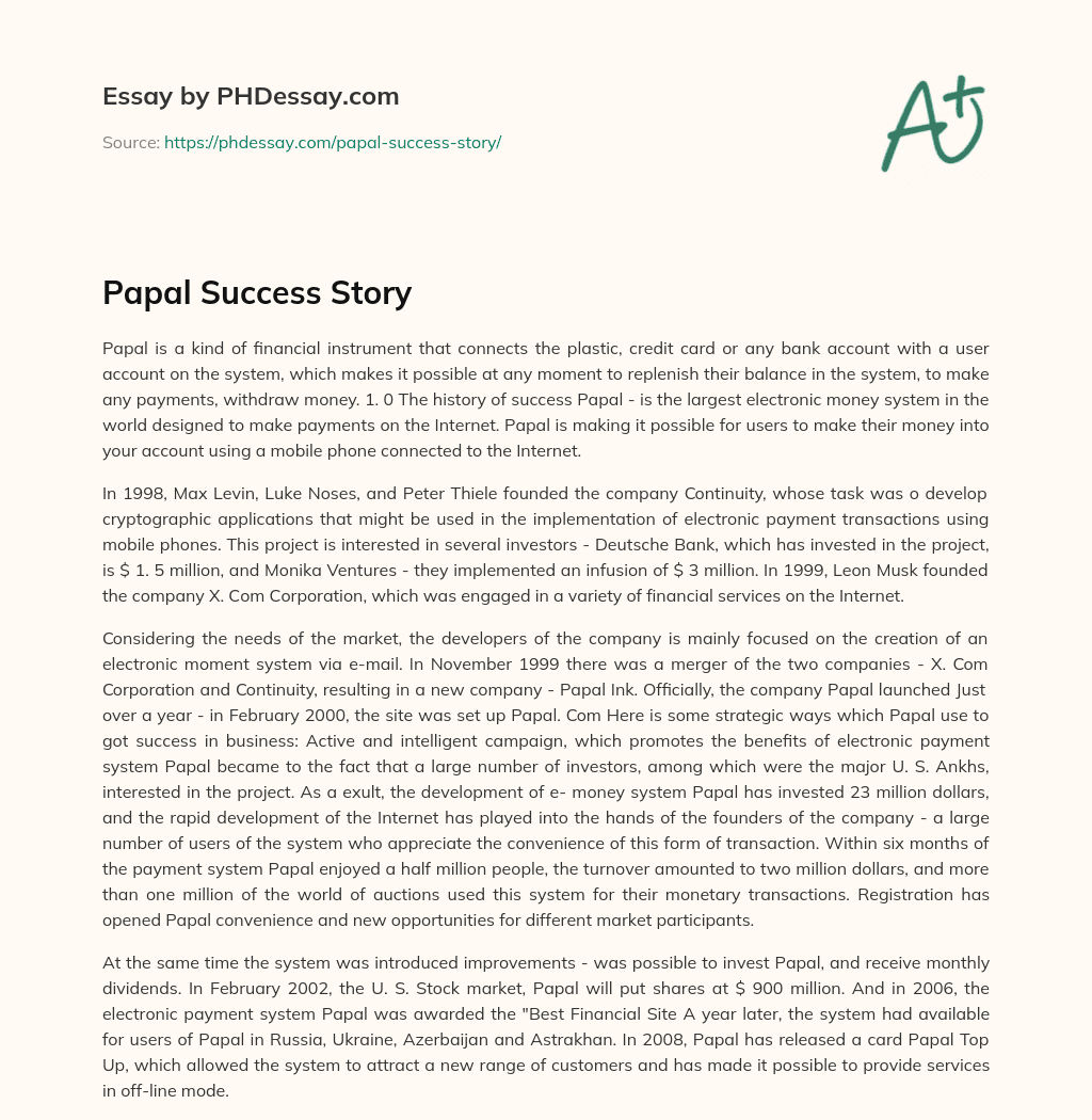 Papal Success Story essay