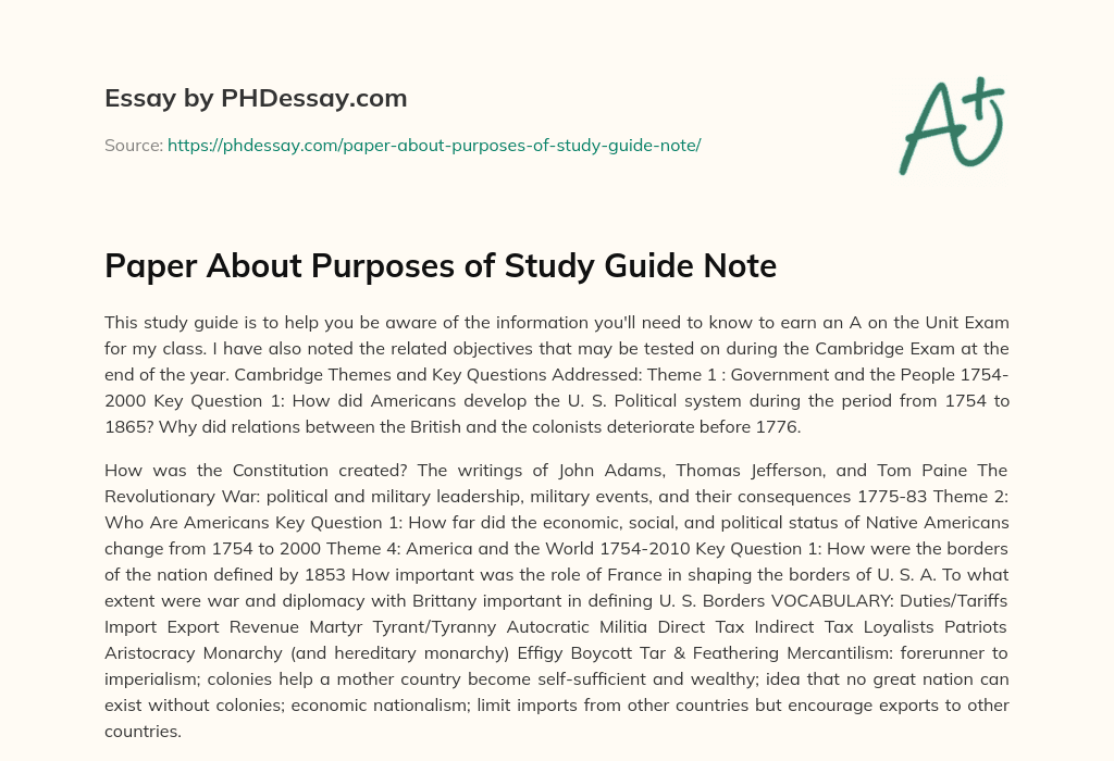 Paper About Purposes of Study Guide Note essay