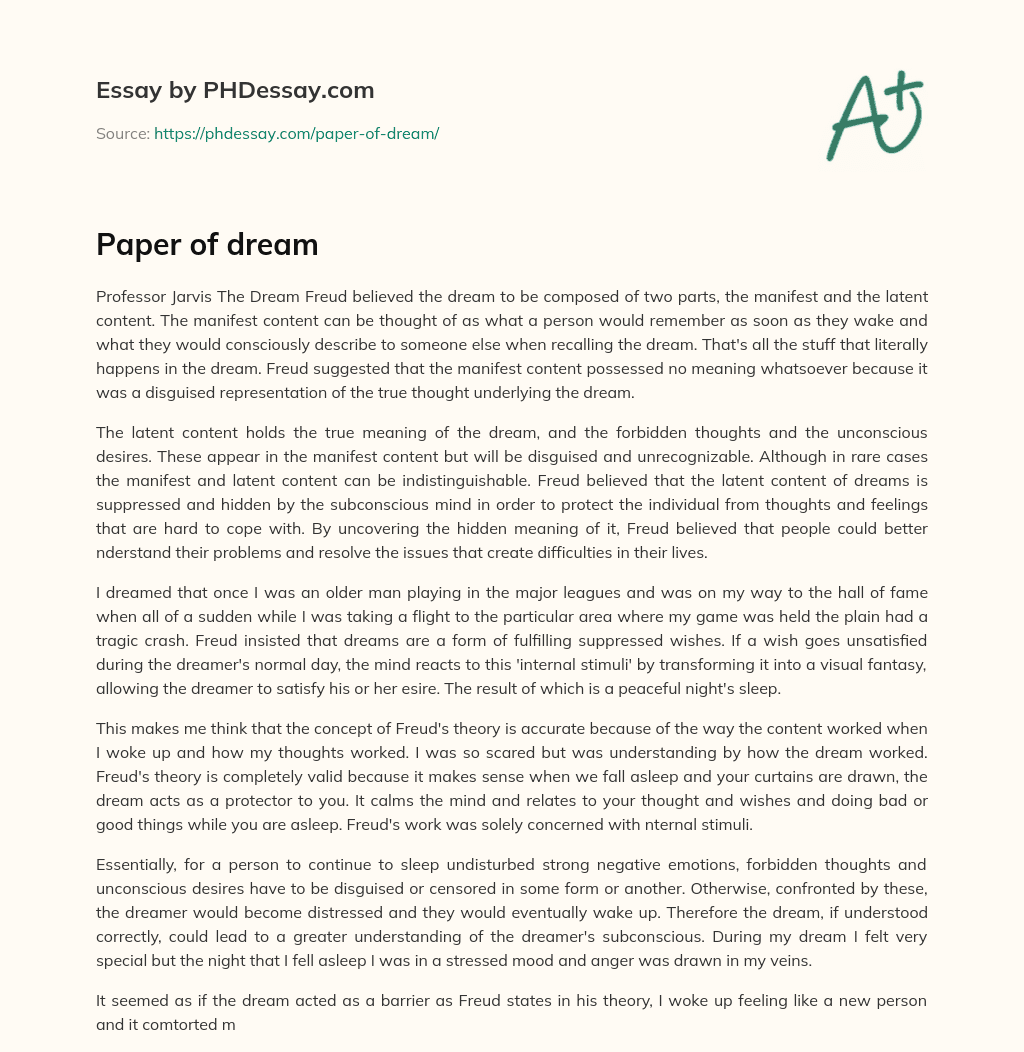 Paper of dream essay