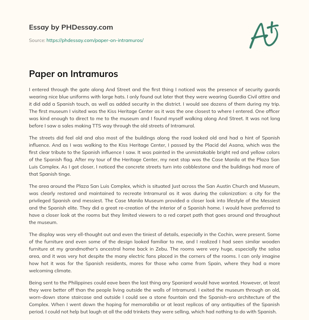Paper on Intramuros essay