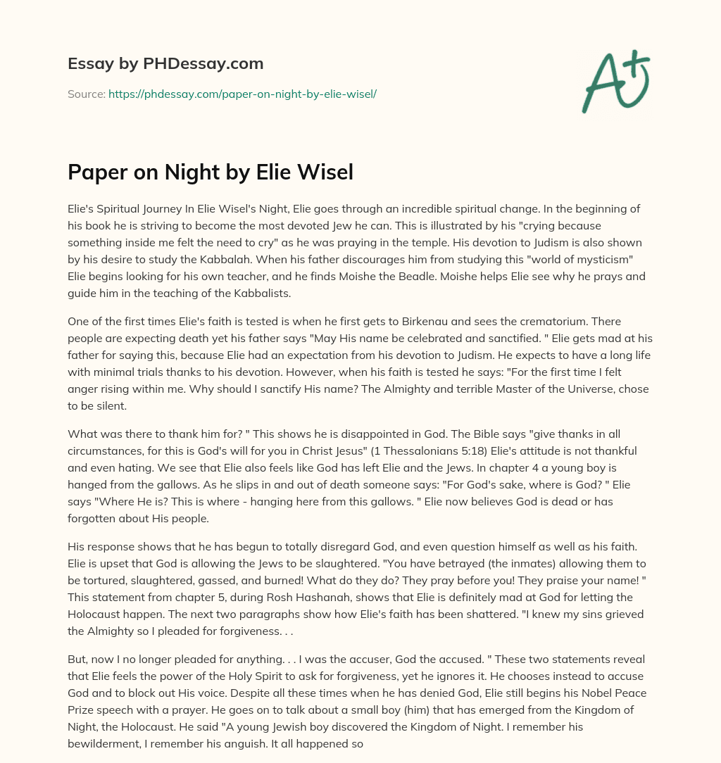 Paper on Night by Elie Wisel essay