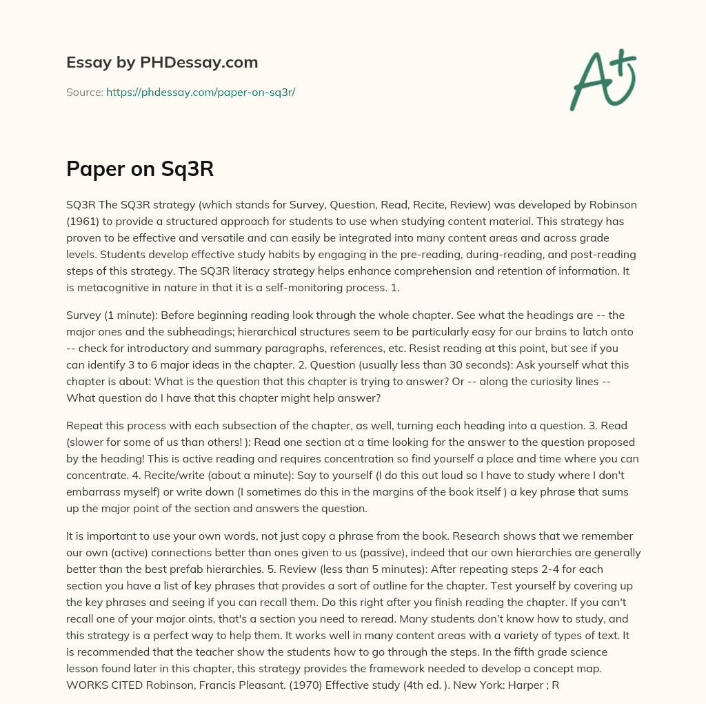 SQ3R Study Strategy for Effective Learning essay