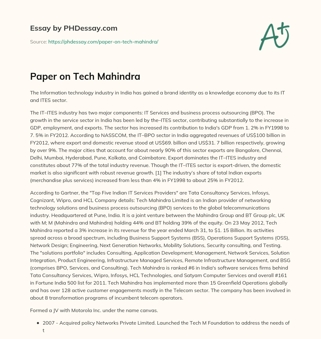 tech mahindra essay writing pattern