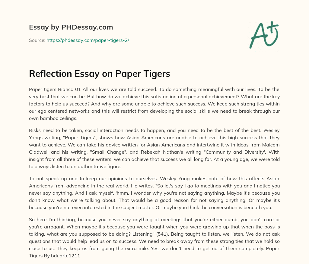 Reflection Essay on Paper Tigers essay