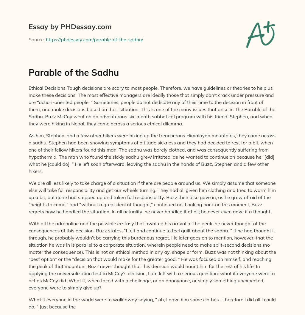 Parable of the Sadhu essay