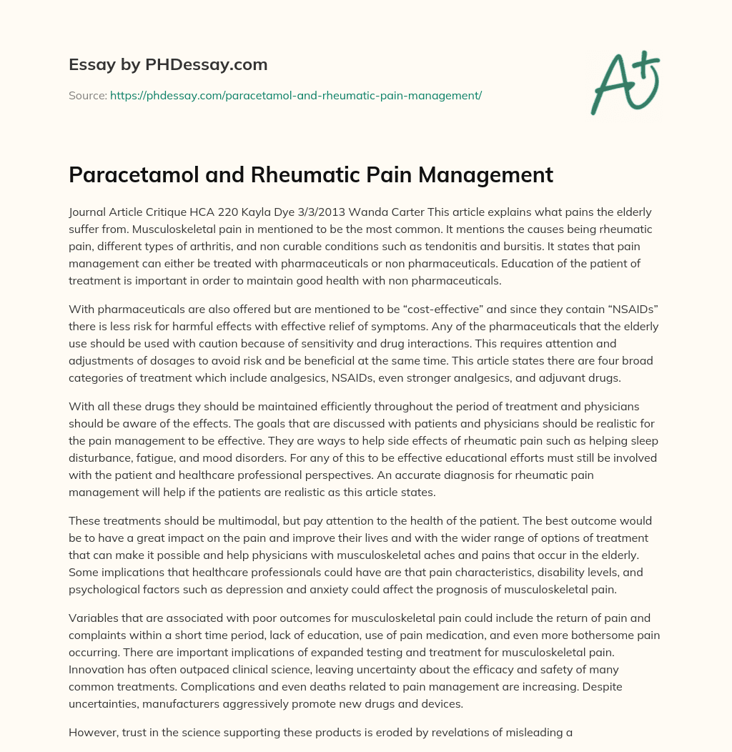 Paracetamol and Rheumatic Pain Management essay